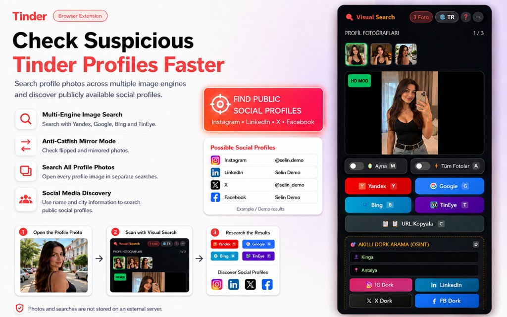 Visual Search on Tinder - Reverse Image Search and IG Detector